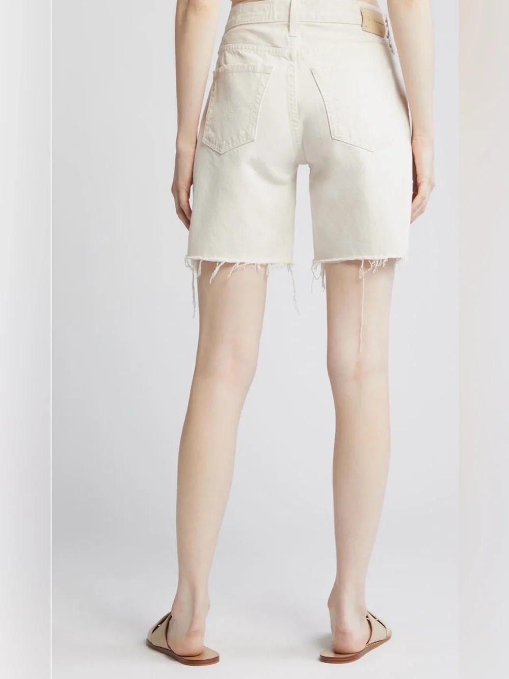 AG Denim Ex-Boyfriend Mid-Rise Raw-Hem Denim Shorts in Opal Stone